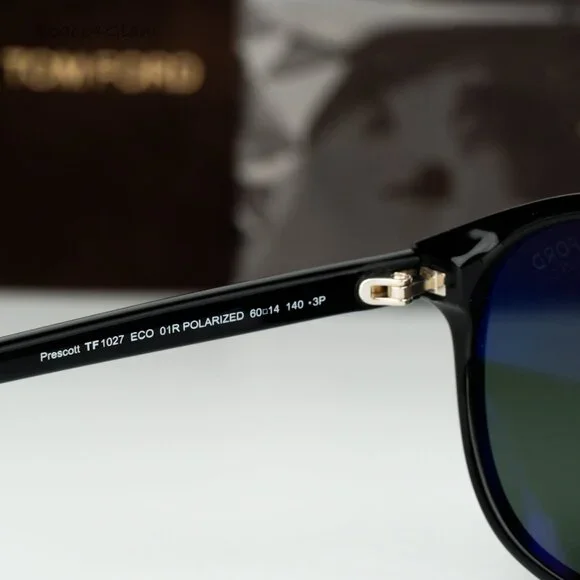 Tom Ford Women Black Green Polarized BRAND NEW Sunglasses PRESCOTT FT1027 01R Tom Ford Sunglasses Prescott FT1027 01R Shiny Black Green  main image 4